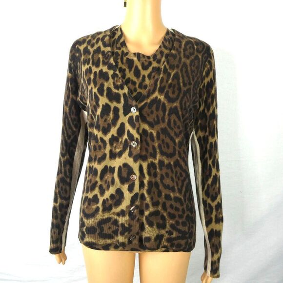 Neiman Marcus Cashmere Collection Cheetah Leopard Print Cardigan Sweater & Shell - Picture 1 of 9